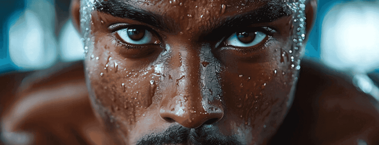 Close-up of a person with chocolate-like texture on their face and body.